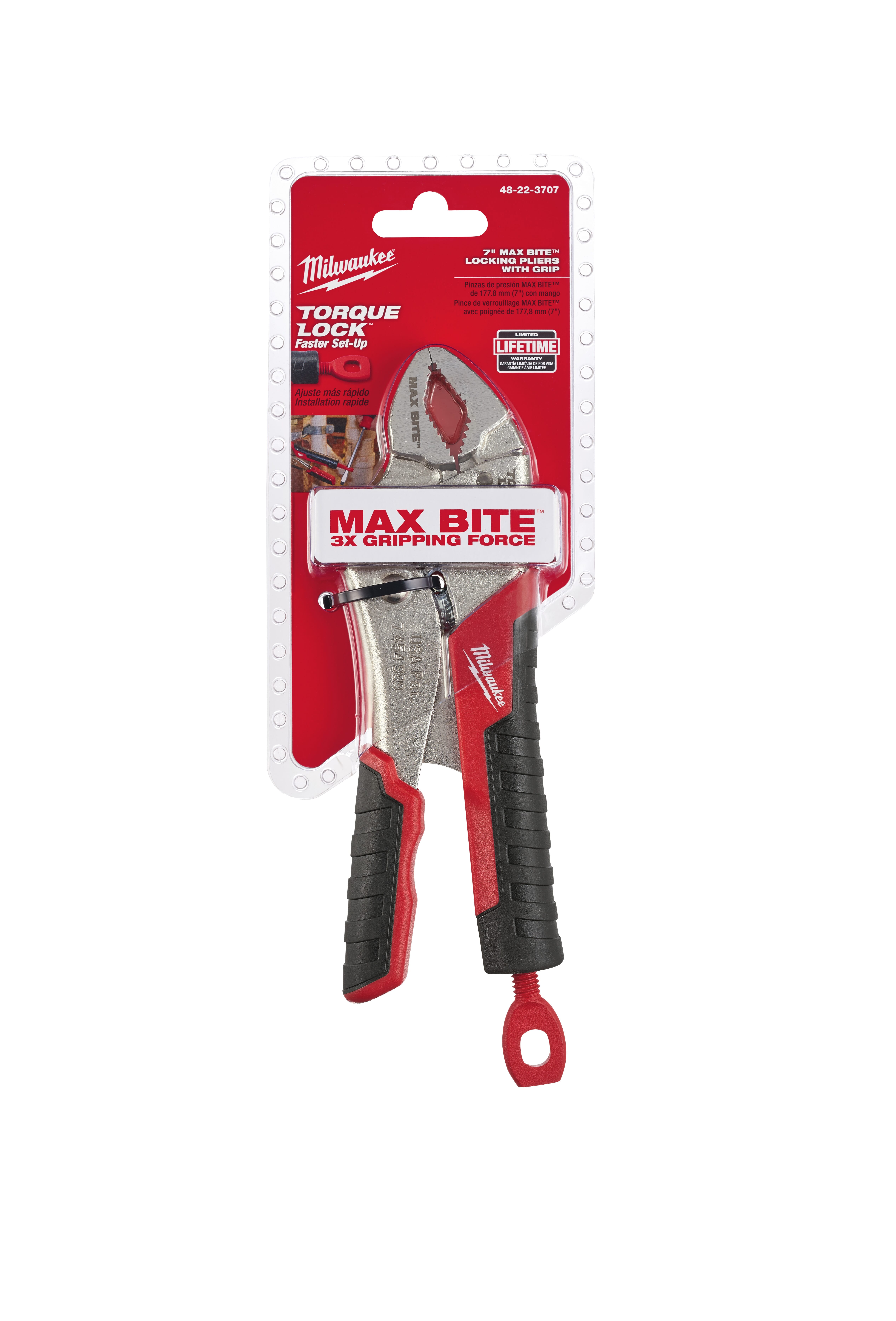Milwaukee® TORQUE LOCK™ MAXBITE™ 48-22-3707 Locking Plier, 1-1/2 in Nominal, 1-3/32 in L x 29/64 in W Forged Alloy Steel Gripped Curved Jaw, 7 in OAL